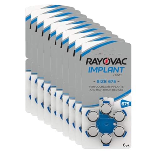 Varta Rayovac 675Cp Implant Pro+ Set de 60 Piles pour Aide Auditives Cochlear Bleu Taille 675
