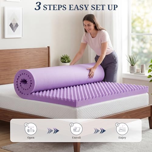 3 Inch Egg Crate Mattress Topper Twin, Gel Infused Memory Foam Mattress Topper for Pressure Relief, Breathable Mattress Pad Bed Topper in a Box, CertiPUR-US Certified, Purple, 38"×75" by IULULU - Used condition - Image 8