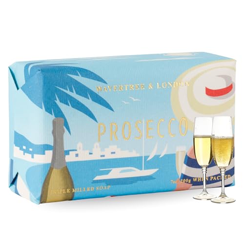 Wavertree & London Prosecco Scented Natural Soap Bar, 7oz Moisturizing French Triple Milled Soap Bar for Women & Men Enriched with Organic Shea Butter, Pure Bath & Body Soap (1 Bar)