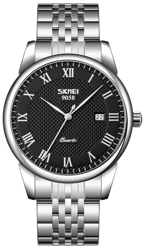 Mens Womens Quartz Watch Roman Numeral Business Casual Fashion Analog Wrist Watch Classic Calendar Date Window 30M Waterproof Comfortable Leather Watches, Steel Black, Fashion, Classic, Vintage