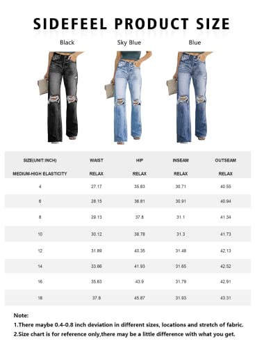 Sidefeel Women Destroyed High Waisted 90’S Flare Denim Jeans Wide Leg Pants Size 12 Blue #TOP4