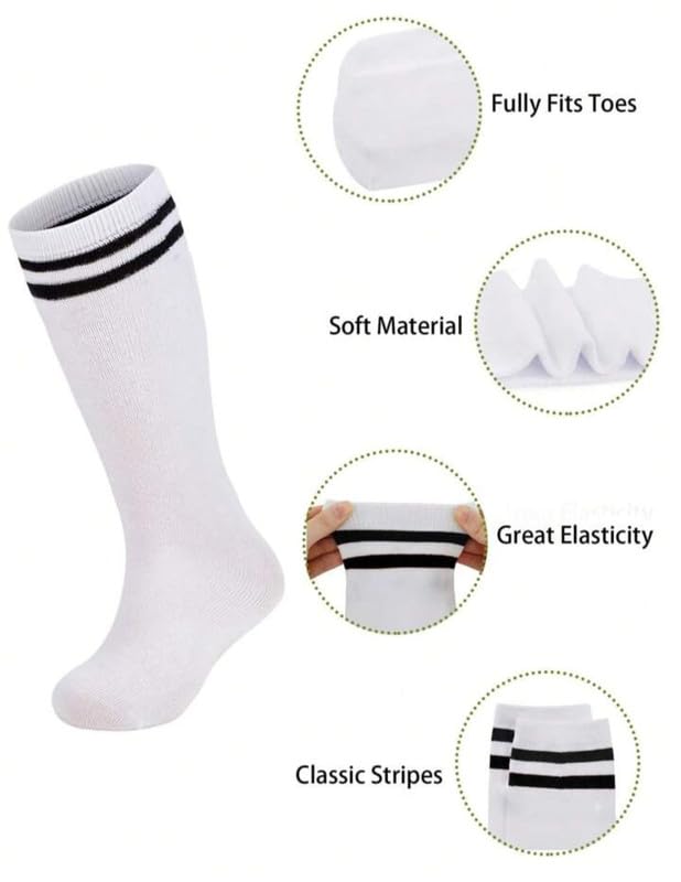 WKLOUYHE School Lycra Uniform Knee Length Knee High Socks For Boys & Girls - Color White with Black Border Stripes_Pack Of 02(10-11 Years) - Image 6 thumbnail