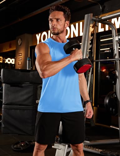 TACVASEN Herren Tank Sport Fitness Top Gym Atmungsaktive Muscle Shirt Schnelltrocknend Funktionsshirt UPF 50+ (L, Himmelblau) 2