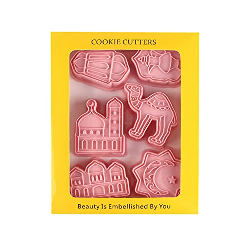 6Pcs Eid Mubarak Cookie Cutters Diy Cookie Mold 3D Ramadan Islamic Muslim Cookie Stamp Diy Biscuit Press Stamp Molds Pastry Chocolate Baking Mold Cartoon Pattern Baking Tool Ramadan Party Supplies #TOP21