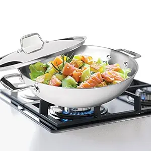 MILTON Pro cook Triply Stainless Steel Kadhai with Lid, 32 cm / 7.04 Litre | 3 Years Warranty | Dishwasher Safe | Induction Safe | Flame Safe | Sturdy Handle | Hot Plate Safe