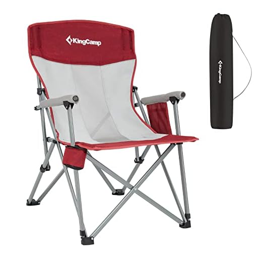 KingCamp Camping Chair for Adults with Arm Rest and Cup Holder Portable Camping Chair Support 300LBS Heavy Duty Folding Camp Chair for Lawn Outdoor Sports Travel (Red&Gray)