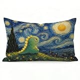 GPMZTJQF Cute Dinosaur Starry Night Throw Pillow Cover 12x20 Inch, Funny Cartoon T-Rex Swirl Sky Moon Lumbar Pillow Case for Couch Sofa Kids Bedroom, for Kids Boys Girls