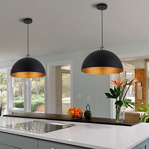 Vintage 2 pendant light,Industrial Pendant Light,17.72 inches large diameter, Line length 78.74" black and gold pendant light, widely used in the kitchen island, bedroom, dining room, hallway, garage by YHANFENGCY - Used condition - Image 6