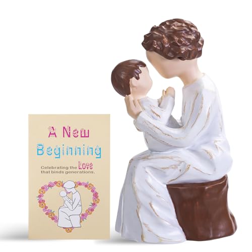 SIGUEJOR Grandma Gifts,Hand-Painted Resin Sculpture of Grandmother Holding Baby, to Celebrate New Beginnings, Newborns, and Loving Family Bonds