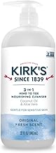 Kirk's 3-in-1 Head to Toe Nourishing Liquid Cleanser- for Men, Women & Children - Premium Coconut Oil & Aloe Vera- Non GMO & Vegan -Original Fresh Scent - 32 Fl Oz