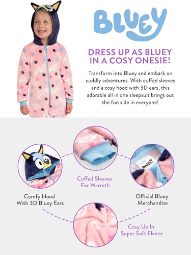 Bluey Girls Fleece Onesie With 3D Ears | Pink 4-5 Years - Image 6