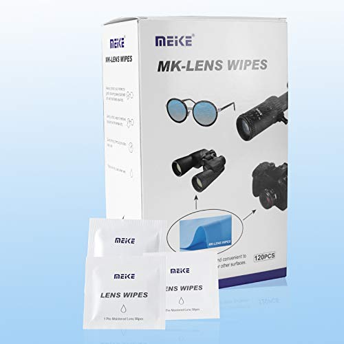 Meike Cleaning Lens Wipes -120 Pre-Moistened and Individually Wrapped Cleaning Lens Wipes for Eyeglasses, Camera Lens Plus Other Optics Including Lenses on Microscopes and Other Surfaces Adison Tek