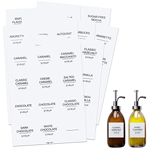 AIEX Coffee Syrup Labels, 84pcs Waterproof White Minimalist Coffee Syrup Labels Stickers for Bottles Coffee Bar Containers Dispenser Organization Cover