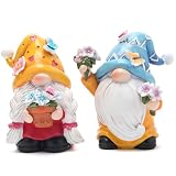 Hodao 2PCS Spring Gnomes Decorations Flower Gnome Ornaments Decor Gifts Summer Figurines Spring Couple Gnomes for Outdoor Garden Decor Birthday Gifts for Mom, Grandma, Women
