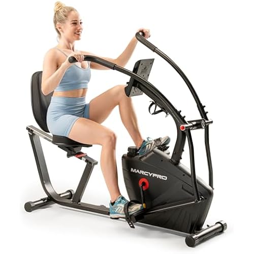 Marcy Dual Action Cross Training Recumbent Exercise Bike with Arm Exercisers, Gym Equipment for Work from Home Fitness, Black JX-7301