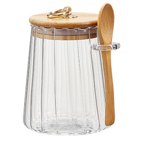 MUAMAX Glass StorageJar with Airtight Lids and Spoon 700ML/24oZ,Airtight Storage Jar,Petal Decorative Jar with Sealed Lid,Tea Coffee Sugar Canister,Candy Cookie Storage Container
