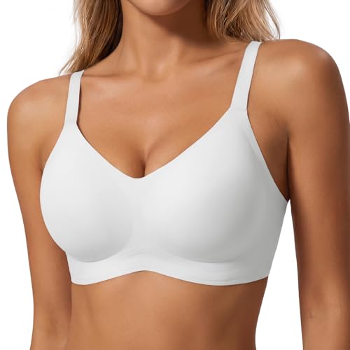 LUCKMEEY Jelly Wireless Bras for Women Push Up Plunge Supportive Seamless Bras No Underwire Supportive Full Coverage Bra Small White