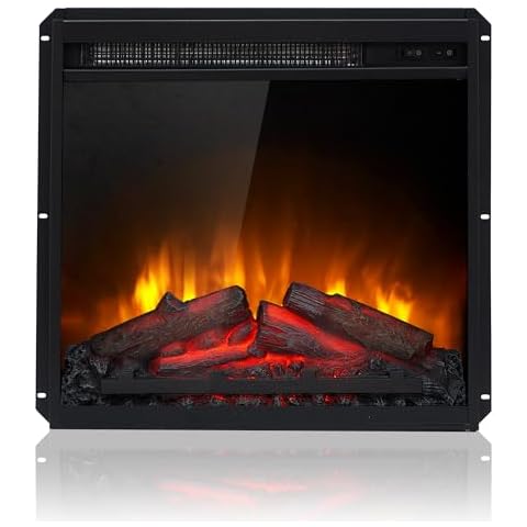 Cheerway 18 Inch Electric Fireplace Insert for TV Stand, Small Electric Fireplace Heater w/LED Realistic Flame & Log Set, Low Noise, 1500W Power, Black Cover