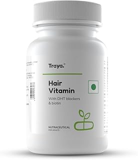 Traya Hair Vitamins Capsules, Natural DHT Blocker & Biotin Capsules for Hair Growth, Hair Fall Control, Contains 12 mcg Biotin, Vitamin, Iron, Omega 3 & Bhringraj (30 Multivitamins for Hair), 50 grams