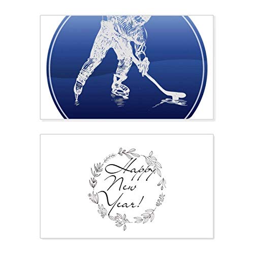 Tarjeta de Año Nuevo para amantes del hockey y el patinaje, mensaje de invierno en acuarela