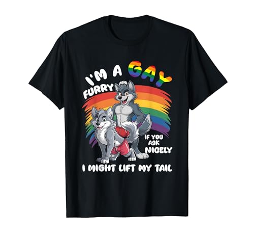 I'm A Gay Furry Pride Month Gay LGBTQ Rainbow Fox Furry T-Shirt, Men, Black, Large