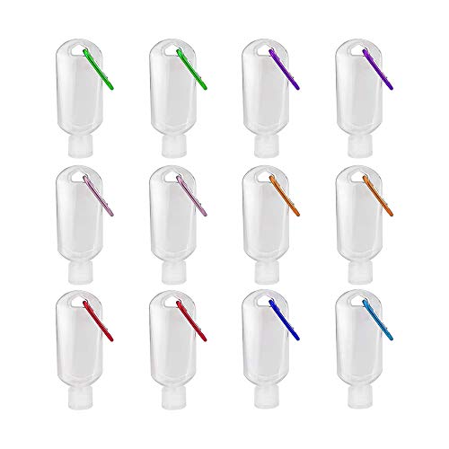 YONII 12er Pack Travel Plastic Clear Keychain Flaschen 60ml / 2oz Auslaufsicher Leere nachfüllbare Quetschbehälter Flip Cap TSA-zugelassene Schnalle-Zufallsfarben Cover