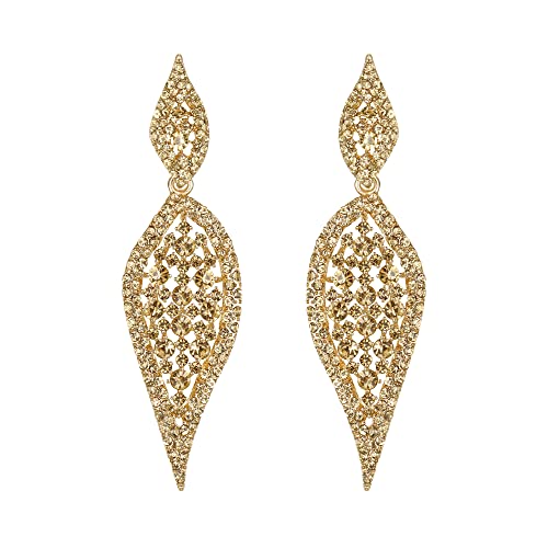 EVER FAITH Women's Vintage Art Deco Chandelier Dangle Earring Leaf Drop Hollow-out Pierced Earrings for Prom Party Champagne Gold-Tone