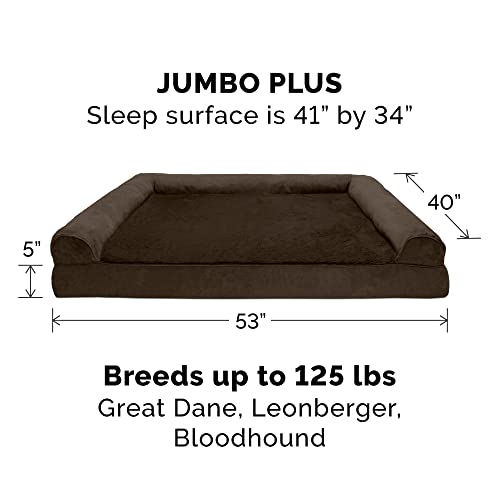 Image of Furhaven Orthopedic Dog Bed for Large Dogs w / Removable Bolsters & Washable Cover, For Dogs Up to 125 lbs - Plush & Suede Sofa - Espresso, Jumbo Plus /XXL