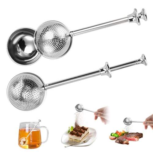 2Pcs Stainless Steel Tea Strainer Tea Infuser for Loose Leaf Tea,Tea Diffusers Fine Mesh Tea Ball Tea Accessories, Baking Supplies Baker's Dusting Wand Sugar Shaker Duster Flour Duster (Full+Half)