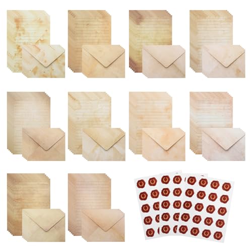Papier à lettres avec enveloppes 50pcs kit papeterie autocollants vintage