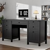 ENOUSHU Executive Desk, Farmhouse Computer Desk with Drawers & Cabinet, Home Office Desk for Work Study Writing Workspace (Black, 62")