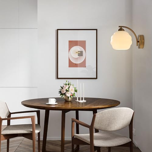 Image of White and Gold Bathroom Vanity Light Brass Wall Sconce Modern Globe Wall Sconce Mid Century Vanity Light Bedroom Wall Lamp Hallway Stairwell Wall Light Fixtures