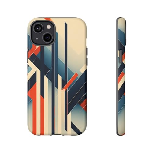 Coque iPhone 14 Plus lignes abstraites orange bleu : protection rigide mate anti-chocs