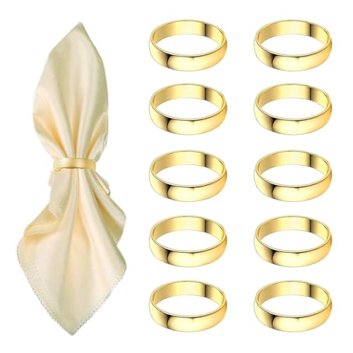 Gold Napkin Rings-10 Pcs Stainless Steel Napkin Rings,Metal Napkin Ring for Table Settings Wedding Christmas Party Dinner Table
