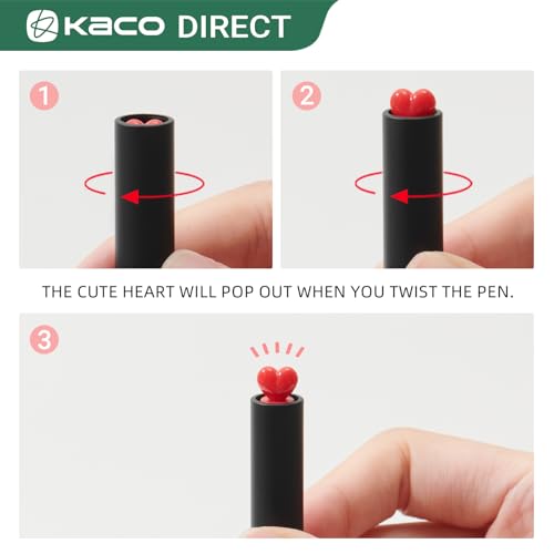Image of Kaco FIRST Gel Ink Pens, Pack of 2 Pieces Cute Heart Pen Set with Extra 4 Black Refills