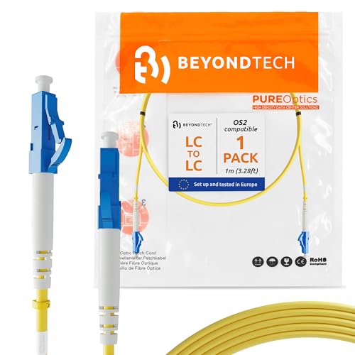 BEYONDTECH LC to LC Fiber Patch Cable Single Mode Simplex - 1m (3.28ft) - 9/125um OS2 100G / 3.0mm LSZH Insensitive (1 Pack) PureOptics Cable Series