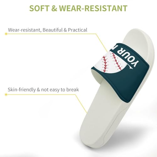 Custom Sports Slides Personalized Slippers - Baseball Sandals Quick Drying Softball Slippers Indoor Outdoor,Gifts for Men Youth Boy (White,Style 47)3
