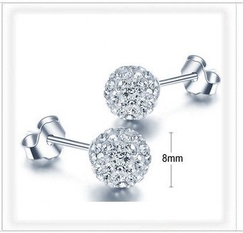 Crystal Line Azuria 925 Sterling Silver Earrings White Crystals Round Disco Ball Stud Earrings 8 Mm For Women #TOP5