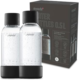 Mysoda Premium Carbonating Bottles 2x05L Black - Compatible with Drinkmate, Wassermaxx, Aqvia, Sodapop and Levivo - Quick-Lock Reusable Bottles - Lid and Base Made of Stainless Steel - BPA Free