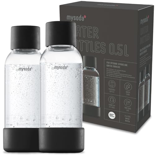 Mysoda Premium Carbonating Bottles 2pack 0.5L - Our Carbonated Water Bottle is Compatible any brands, Quick-Lock Reusable Bottles, Lid and Base Made of Stainless Steel, BPA Free - Black