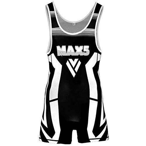 Max5 Pro Advance Wrestling Singlet Athletic Uniform (White, Large)