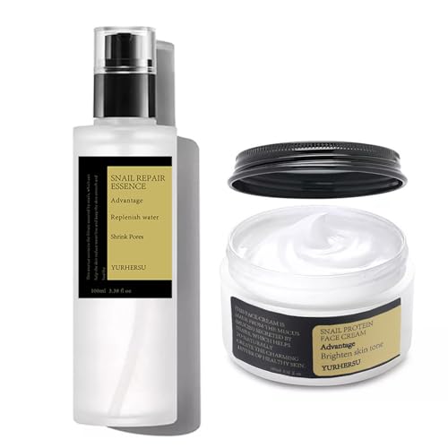 Snail Mucin Essence for Face Moisturiser - Snail Face Serum - Hydrating Hyaluronic Acid Serum for Skin Care - Anti Wrinkle Face Cream - Snail Secretion Filtrate (Cream & Essence Set)