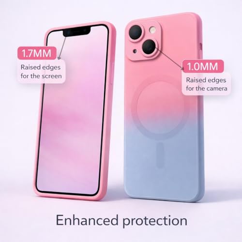 Image of amazon basics Gradient Mag-Safe Case for iPhone 15 | Soft Silicone Shockproof Cover with Camera Protection | Slim Lightweight Design | Smooth Touch & Durable - Pink & Blue