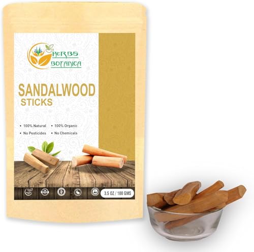 Herbs Botanica Sandalwood Sticks Natural Chandan Ki Lakdi Sacred Sandalwood Sticks: Aromatic Bliss Spiritual Serenity Incense Havan Holy Sticks Mediation Yoga Pooja Tikka 3-4 inch Sticks 3.5 oz