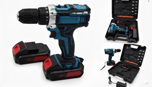Taladro Inalámbrico 48V, con 2 Baterías, Maletín y Accesorios, Portátil para Bricolaje y Montaje