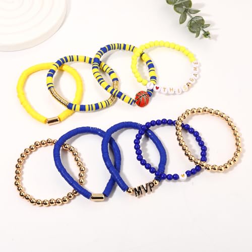 9 Pack Basketball Bracelets Stack Basketball Friendship Bracelets Heishi Beaded Stretch Bracelets Basketball Game Day MVP Sports Fan Bracelets Jewelry Gifts4