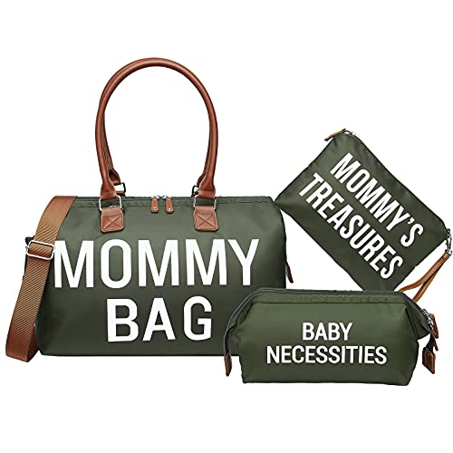 Image of Mommy Bag, Printe Hospital Bag for Labor and Delivery, Large Diaper Bag for Mom Overnight Travel, Waterproof Baby Bag with Pouches and Straps, Olive Green