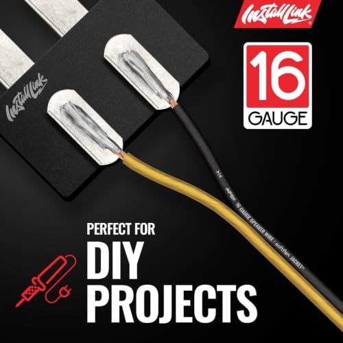 Image of Install Link 16 AWG Gauge Speaker Wire (100 Feet) Car or Home Theater (CCA) | 16 /2 Speaker Cable, 2-Conductor, Frosted Yellow /Black, Easy Strip, Polarity ID, for Car Audio & Home Stereo