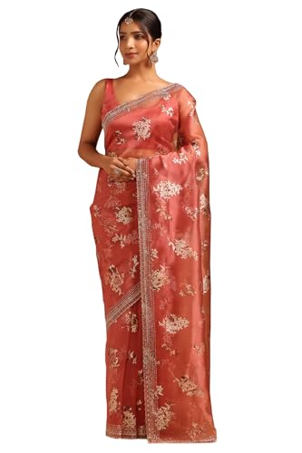 Image of Soch Womens Organza Floral Saree With Stone Work
