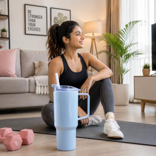 Image of 1800ML Large Capacity Plastic Tumbler with Handle & Straw | BPA Free Reusable Water Cup | Leak-Resistant Flip Lid | Water Bottle for Gym, Office, Travel, College & Home | (Multicolor)